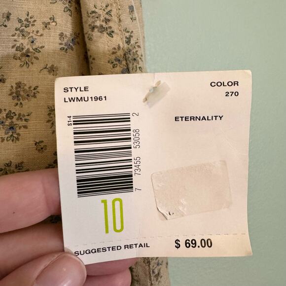 Liz Claiborne Lizwear Maxi Skirt 10 Floral Linen Blend Slit Drawstring Tan NWT - Picture 10 of 11